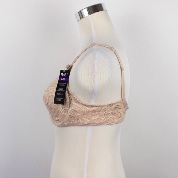 Bali Bra Lace Desire Lift Underwire Size 36B Cream Tan Nude Adjustable Straps - Picture 3 of 7